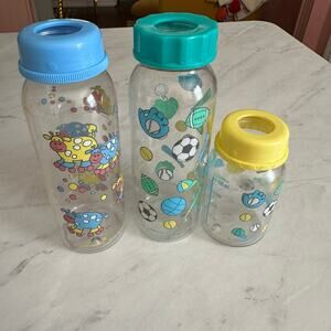 Cribmates vintage baby bottle animals sports prints plastic 90's blue green